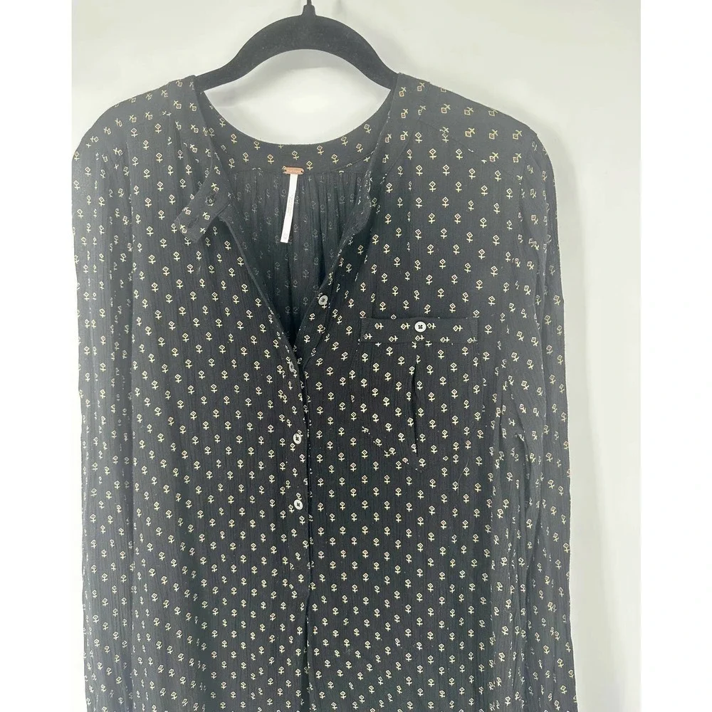 Free People Coal Combo Boho High Low Oversized Blouse size XS